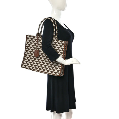 Prada Jacquard Saffiano Triangolo Symbole Embroidered Large Tote Tobacco Talco 2 of 8