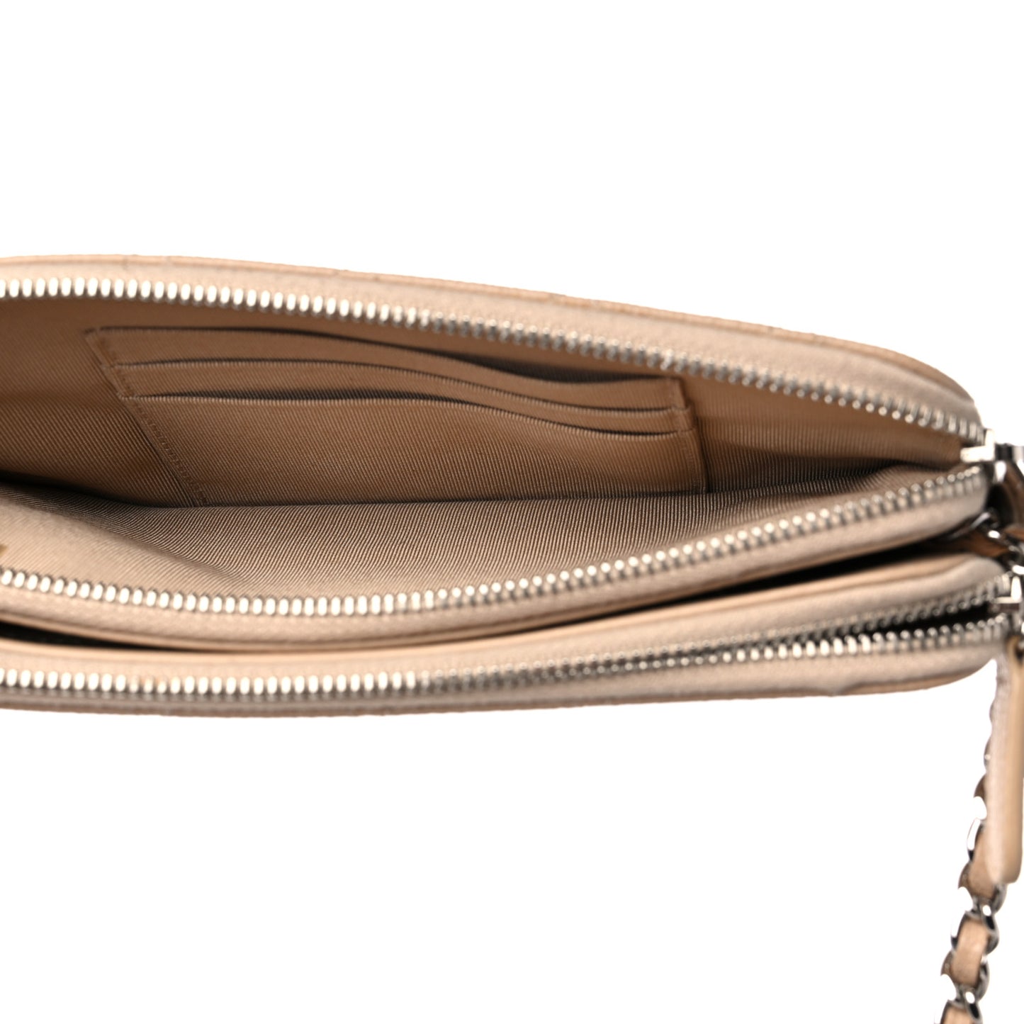 Caviar Quilted Small Clutch With Chain Beige