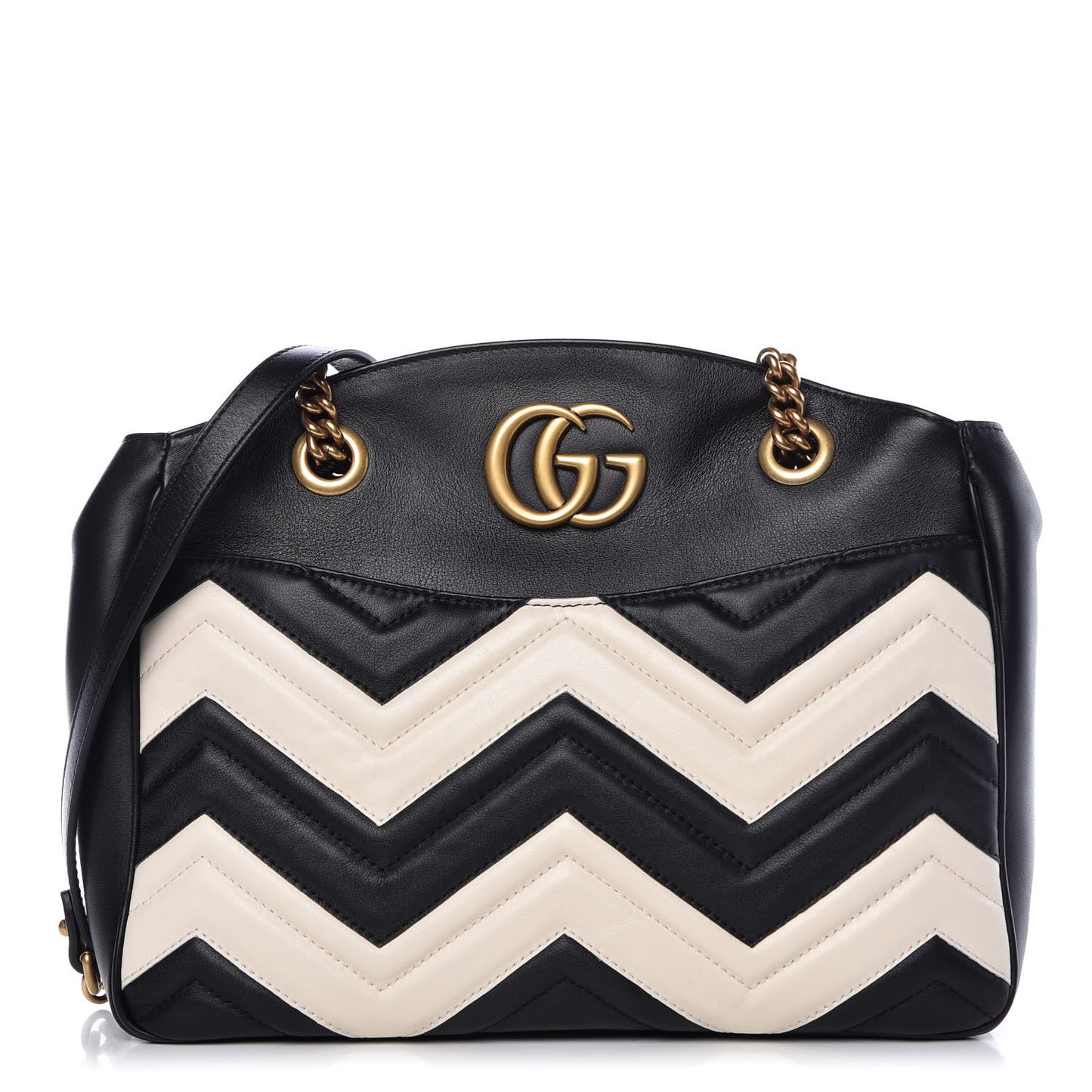Calfskin Matelasse Medium GG Marmont Open Top Shoulder Bag Black White