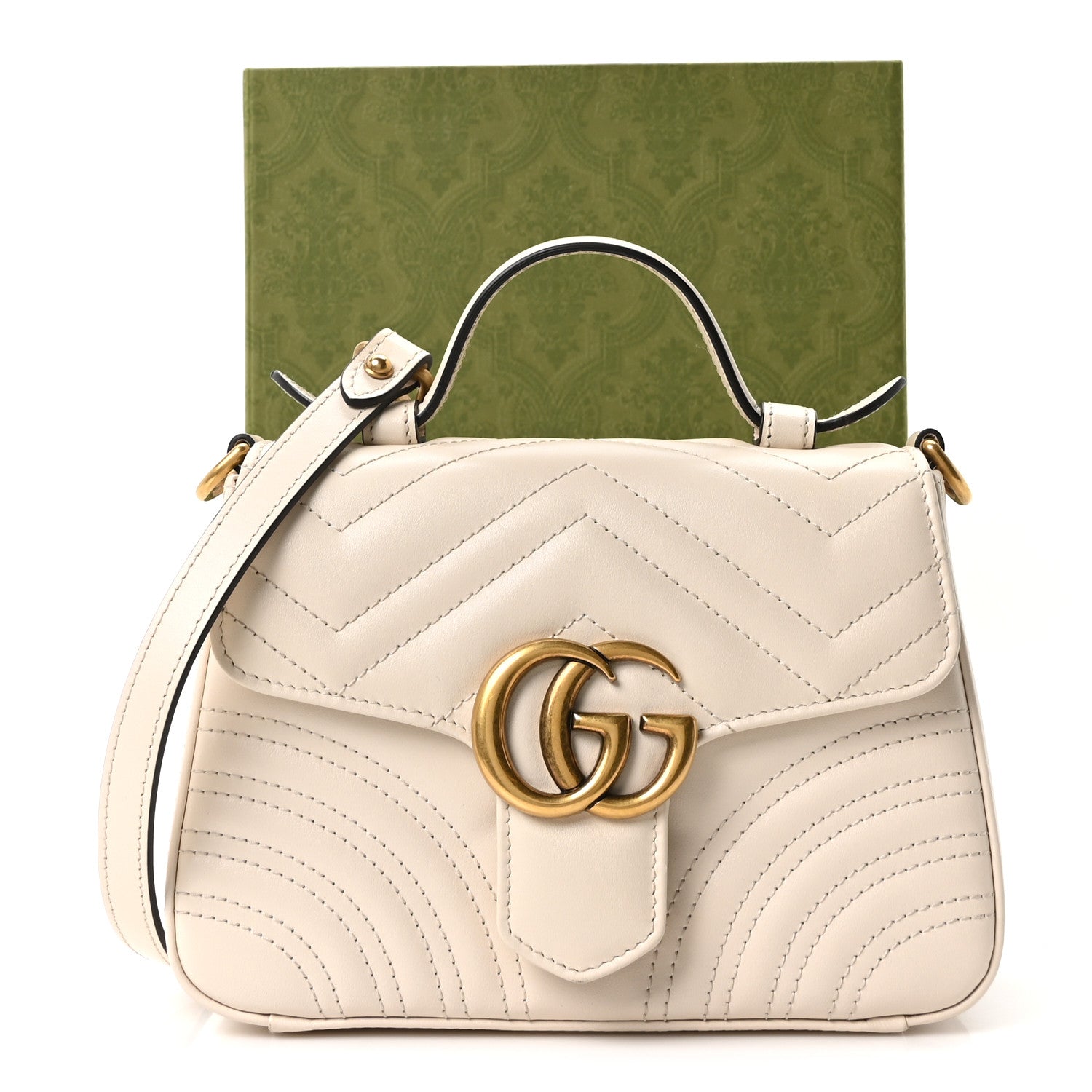 Gucci Calfskin Matelasse Mini GG Marmont Top Handle Shoulder Bag White 9 of 9
