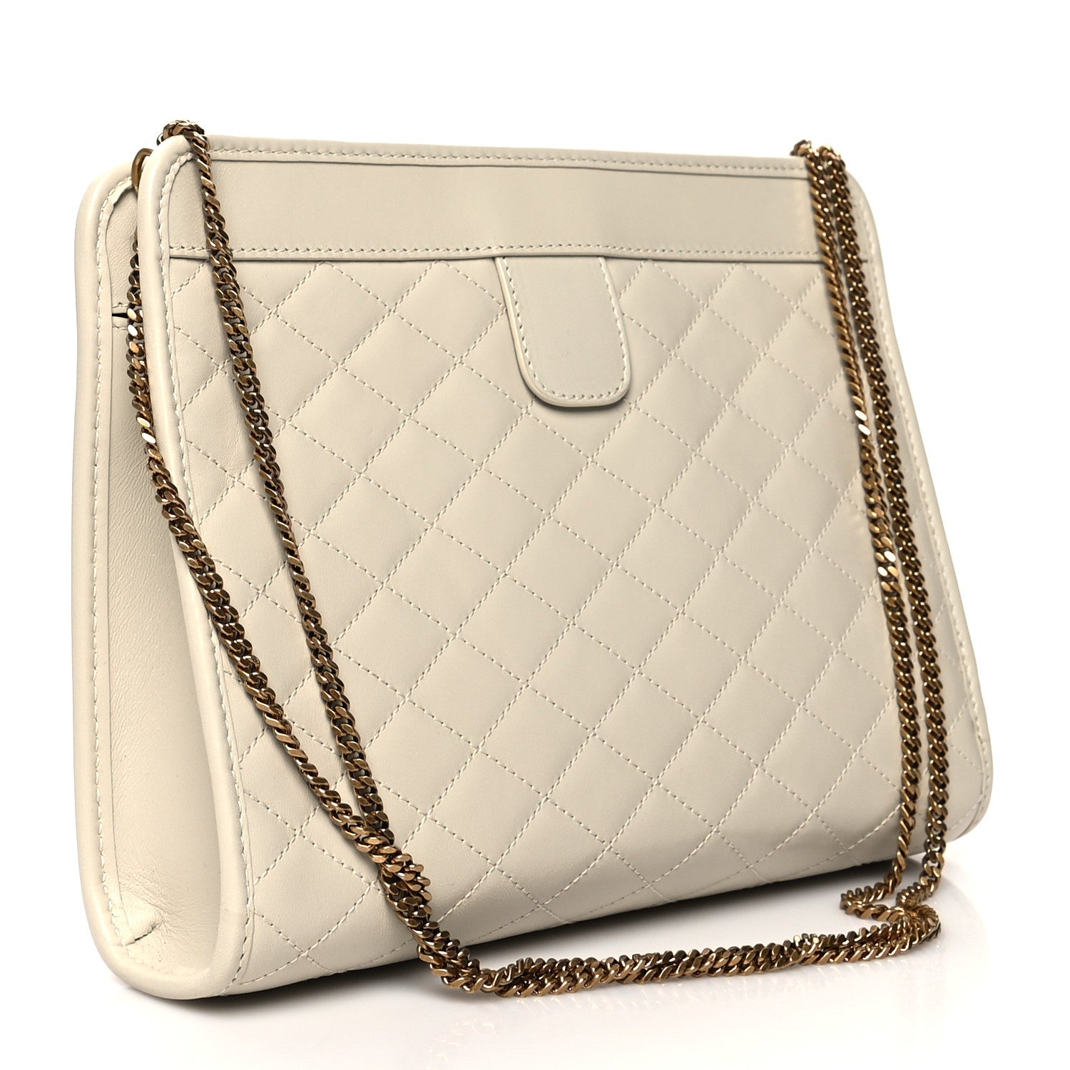 Saint Laurent Lambskin Quilted Monogram Baby Victoire Chain Clutch Blanc Vintage 3 of 9