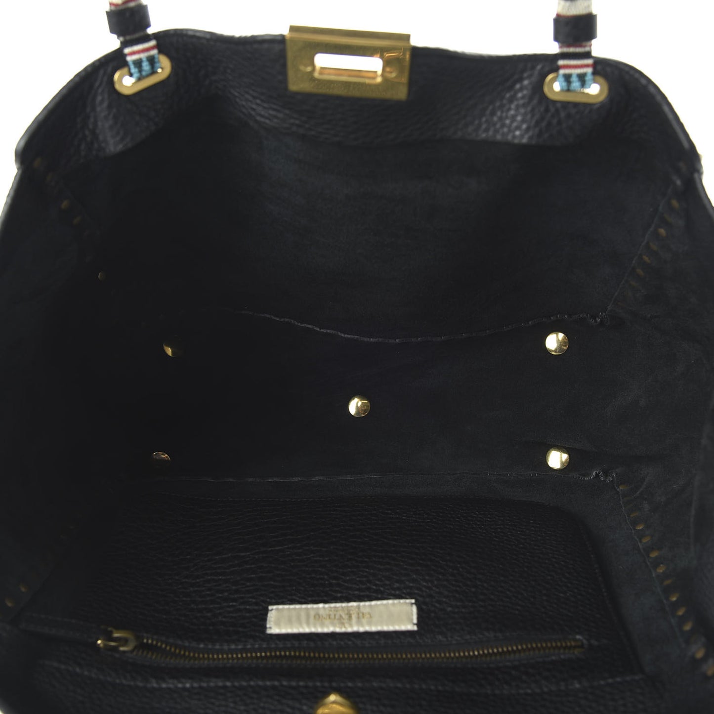 Pebbled Calfskin Beaded Medium Rockstud Tote Black