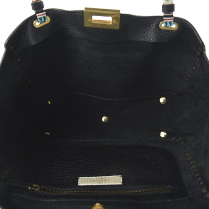 Valentino Garavani Pebbled Calfskin Beaded Medium Rockstud Tote Black 5 of 9