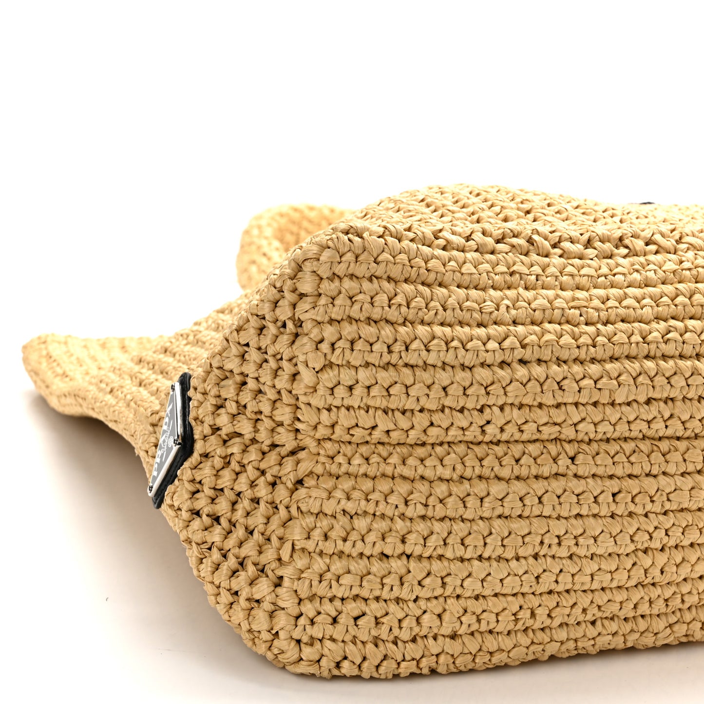 Yarn Raffia Effect Crochet Embroidered Logo Tote Naturale