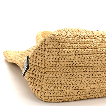 Prada Yarn Raffia Effect Crochet Embroidered Logo Tote Naturale 8 of 9
