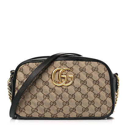 Gucci Monogram Matelasse Diagonal Small GG Marmont Chain Shoulder Bag Beige Black 1 of 9