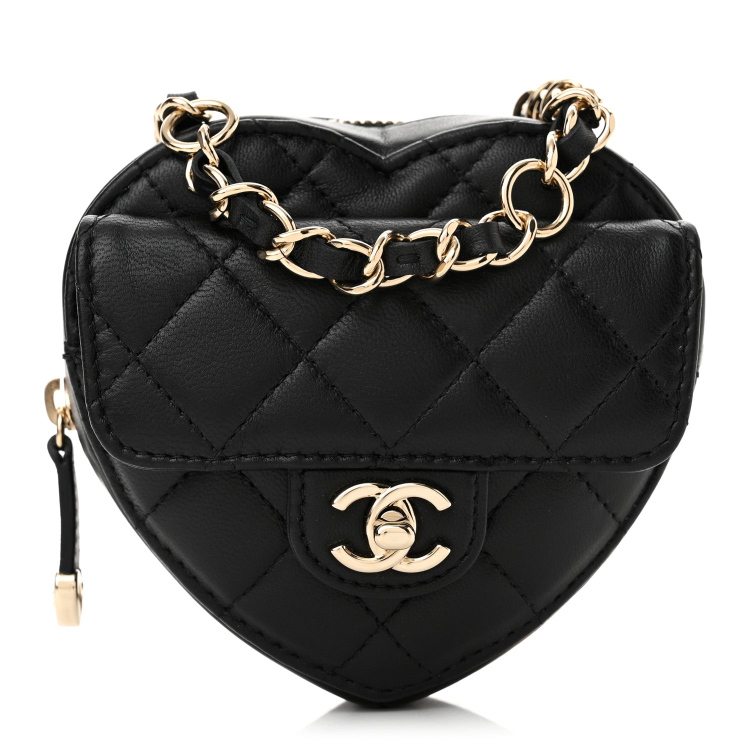 Chanel Lambskin Quilted CC In Love Heart Waist Belt Bag With Chain Black 1 of 10