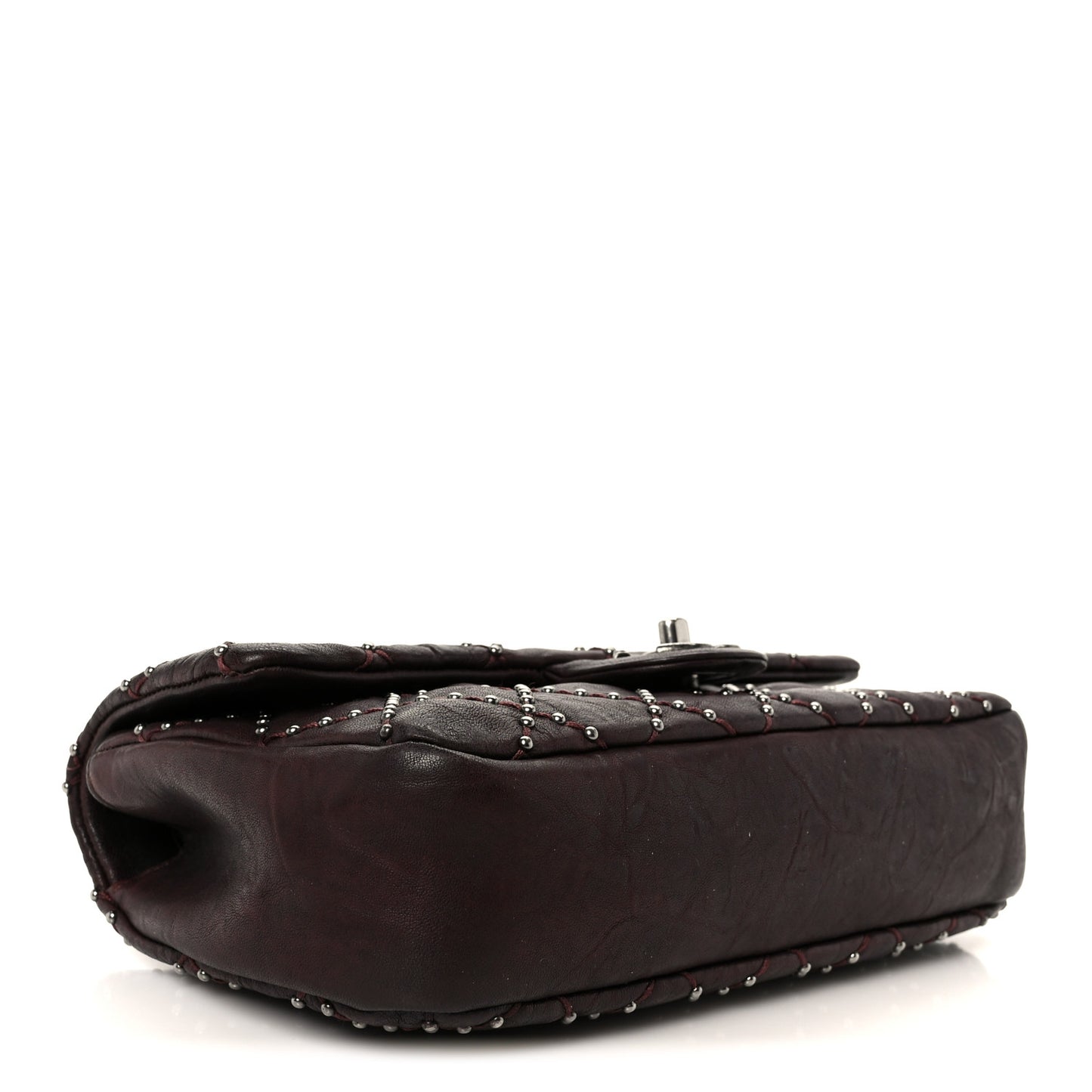 Washed Lambskin Studded Metal Beauty Flap Burgundy