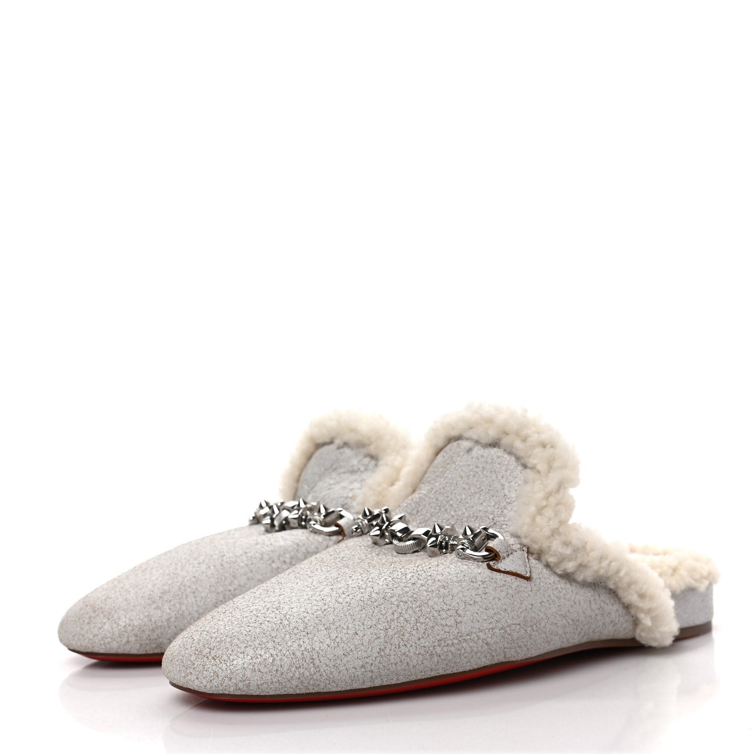 Christian Louboutin Cracked Nappa Woolito Swing Donna Flat 37 Craie 3 of 8