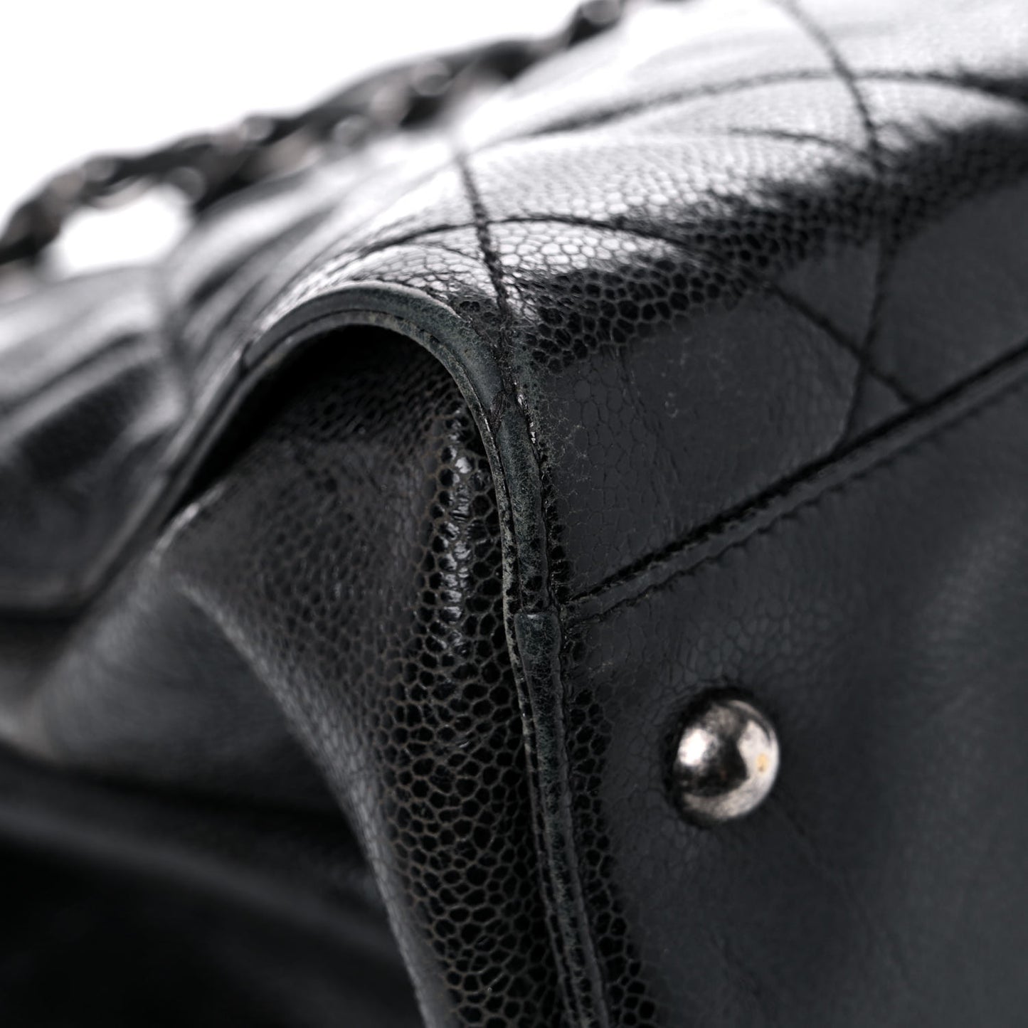 Crumpled Grained Calfskin Quilted CC Crave Tote Black