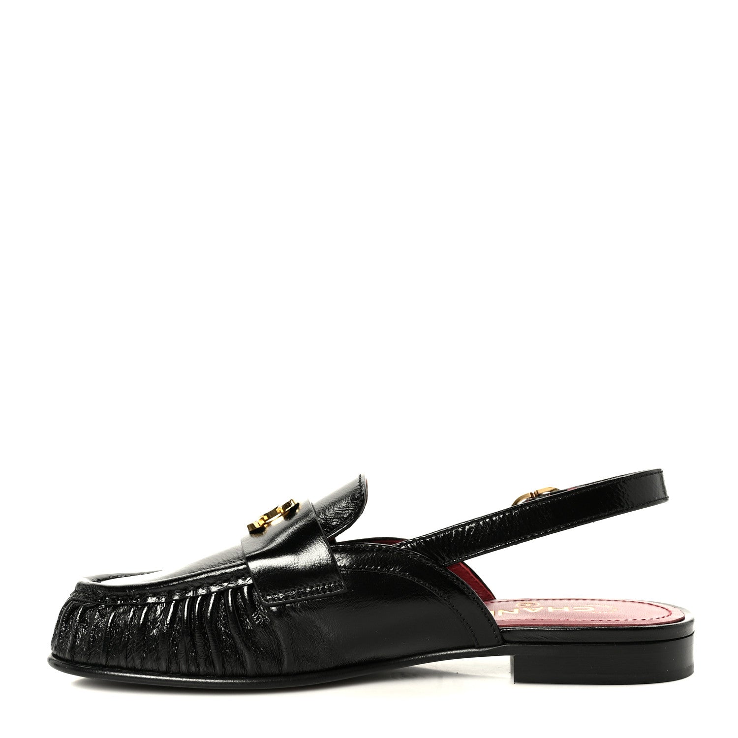 Chanel Crumpled Shiny Lambskin CC Slingback Mocassin 38.5 Black 1 of 11
