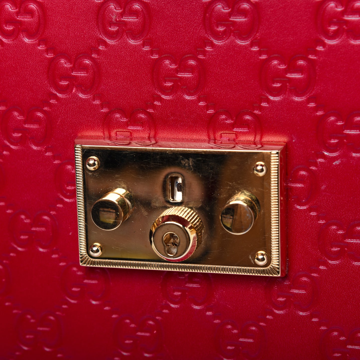 Guccissima Signature Medium Padlock Top Handle Bag Hibiscus Red