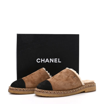 Chanel Kid Suede Shearling CC Chain Mules 40 Light Brown Black 8 of 8