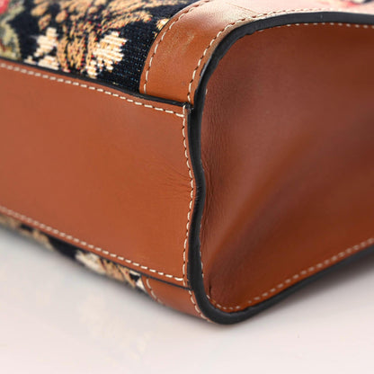 Celine Canvas Calfskin Jacquard Floral Small Vertical Cabas Black Tan 9 of 21