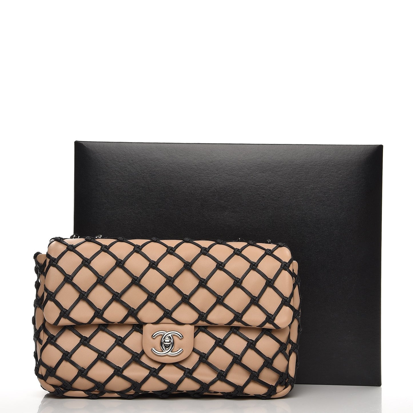 Lambskin Jumbo Canebiers Net Flap Biege