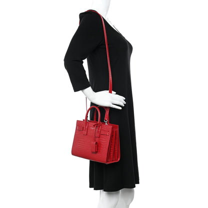 Saint Laurent Calfskin Crocodile Embossed Nano Sac De Jour Red 2 of 13