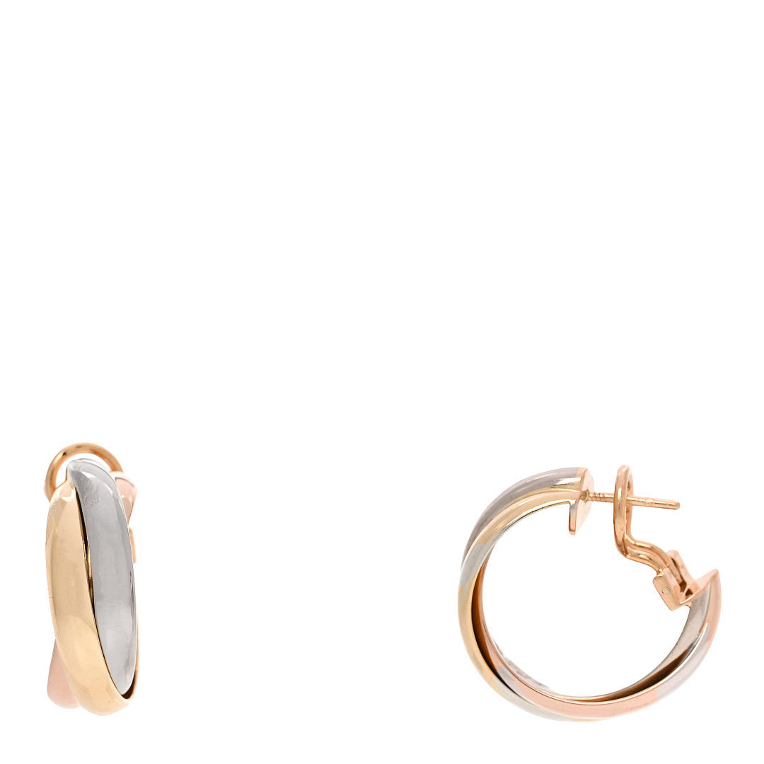18K Pink Yellow White Gold Classic Trinity Hoop Earrings