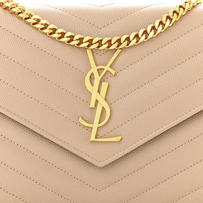 Saint Laurent Grain De Poudre Matelasse Chevron Monogram Chain Wallet Dark Beige 7 of 9