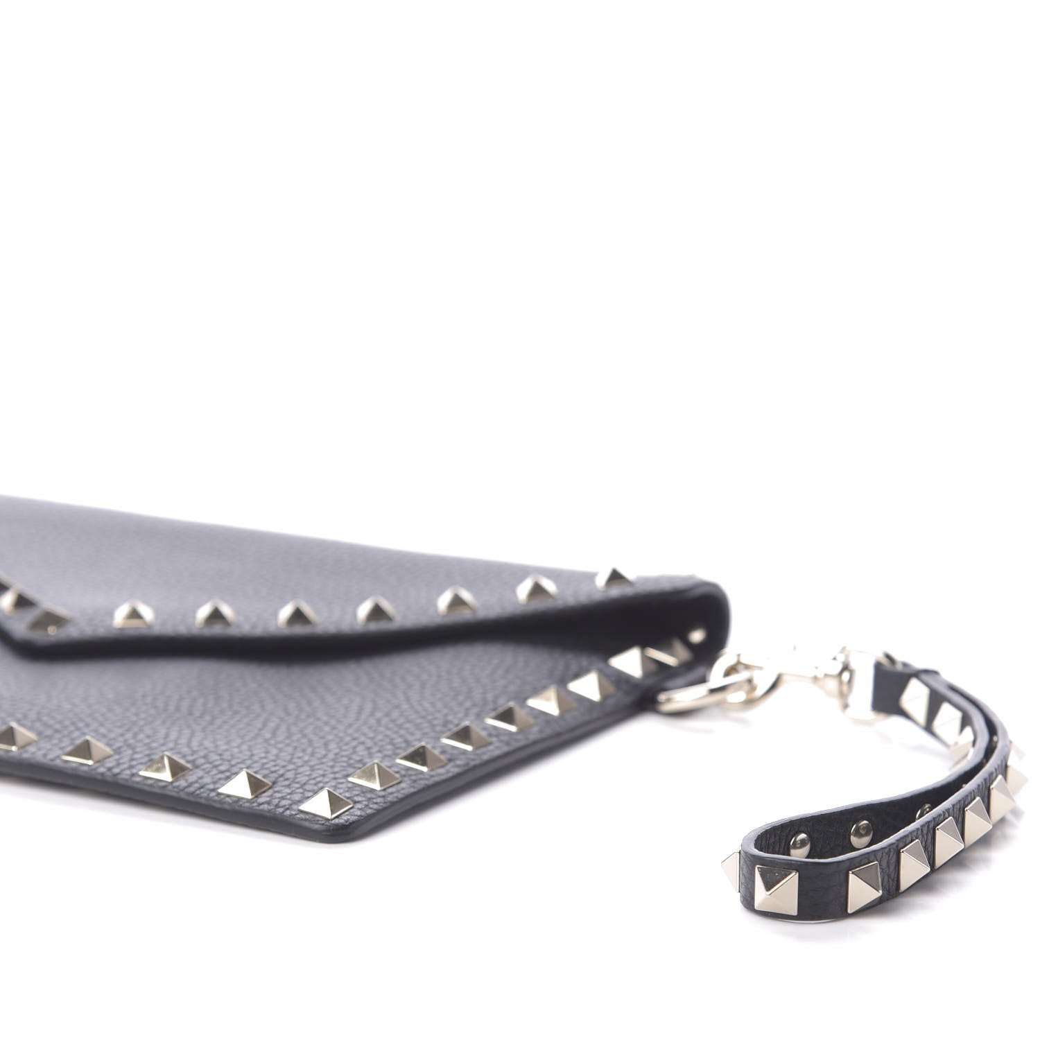 Valentino Garavani Pebbled Calfskin Medium Rockstud Envelope Flat Wristlet Pouch Black 7 of 8