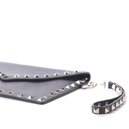 Valentino Garavani Pebbled Calfskin Medium Rockstud Envelope Flat Wristlet Pouch Black 7 of 8