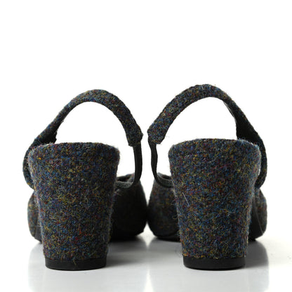 Chanel Tweed Cap Toe CC Slingback Pumps 36 Black Dark Grey 7 of 11