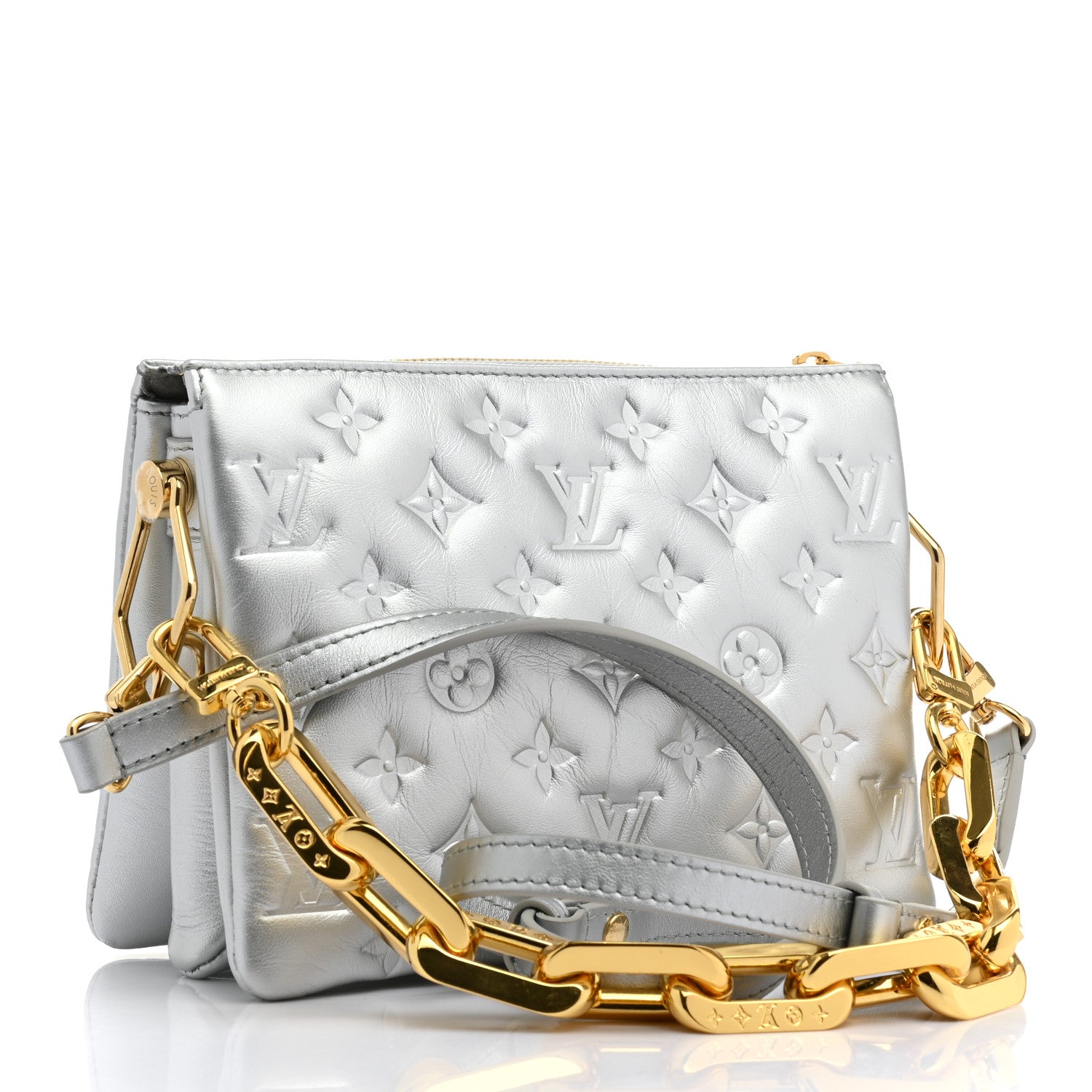 Louis Vuitton Lambskin Embossed Monogram Coussin BB Silver 2 of 10