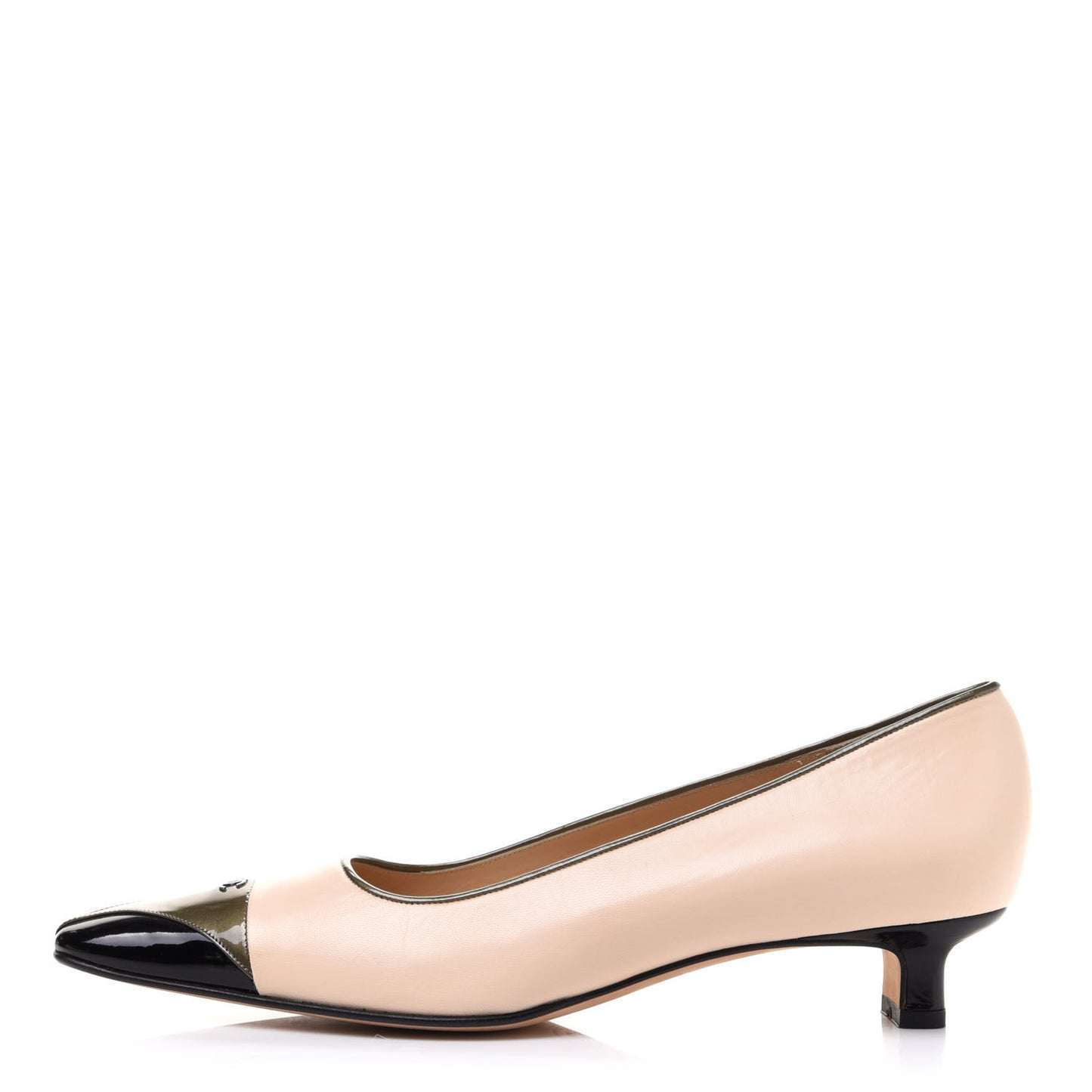 Lambskin Patent CC Pumps 39 Beige Black Green