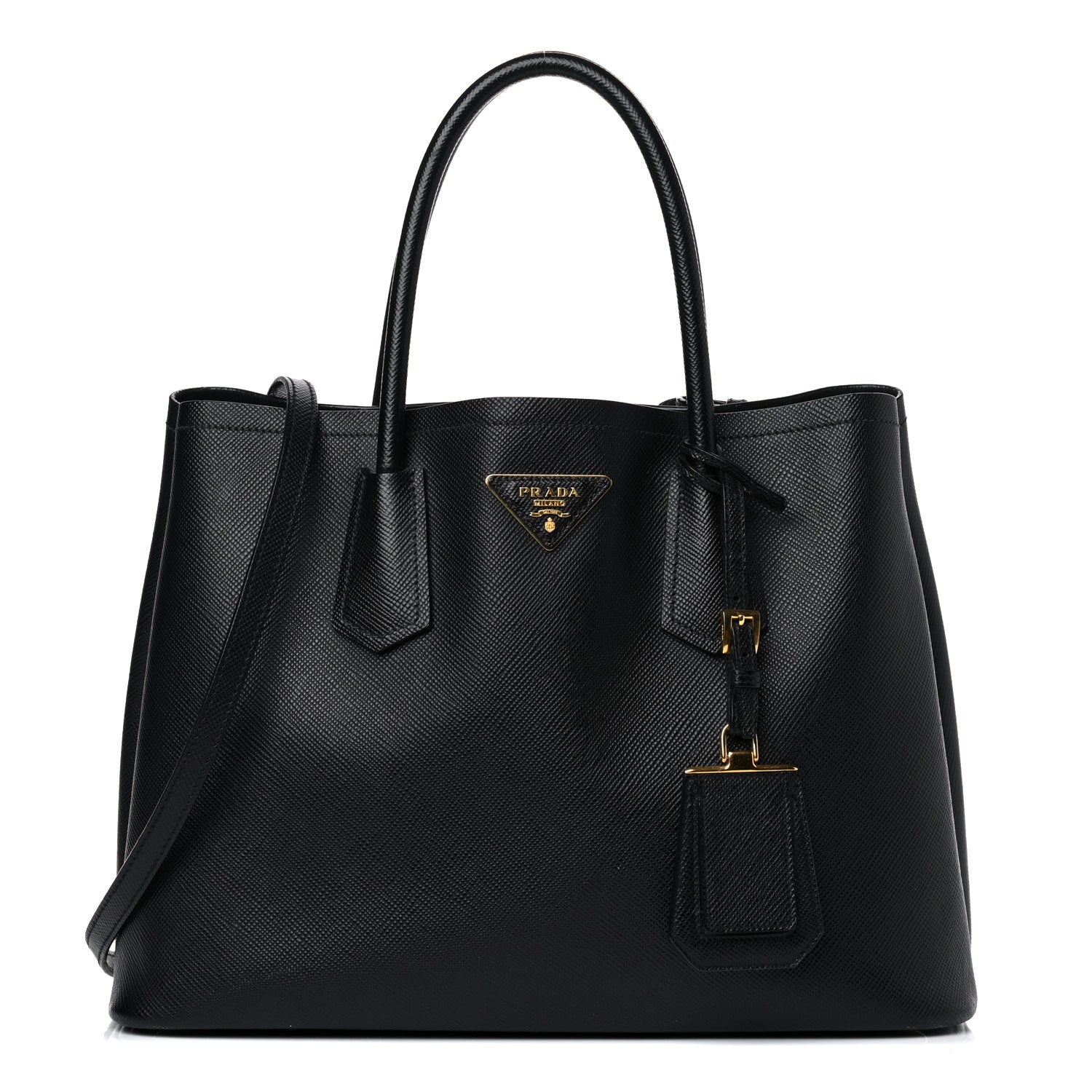 Prada Saffiano Cuir Small Double Bag Black 1 of 34