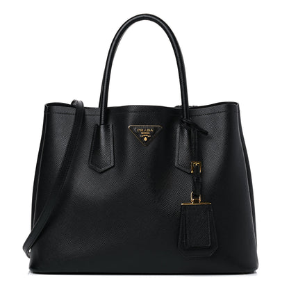 Prada Saffiano Cuir Small Double Bag Black 1 of 34