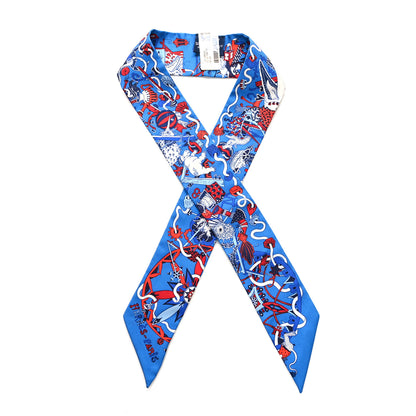 Hermes Silk La Folle Parade Twilly Bleu Gitane Rouge 1 of 4