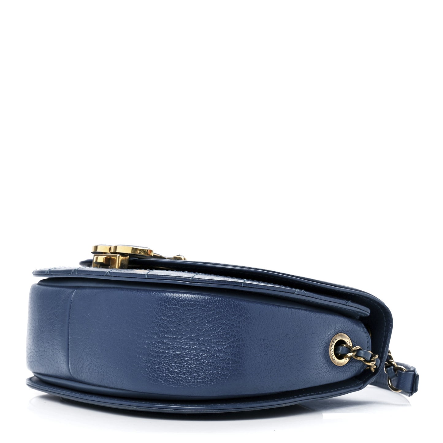 Shiny Calfskin Goatskin Quilted Small Coco Curve Messenger Flap Navy