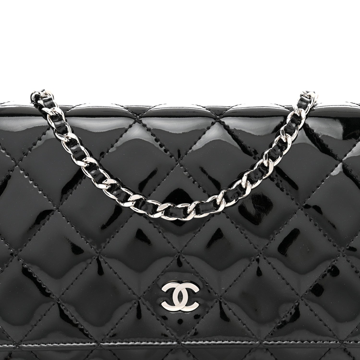 Chanel Patent Quilted Wallet On Chain WOC Black 5 of 12