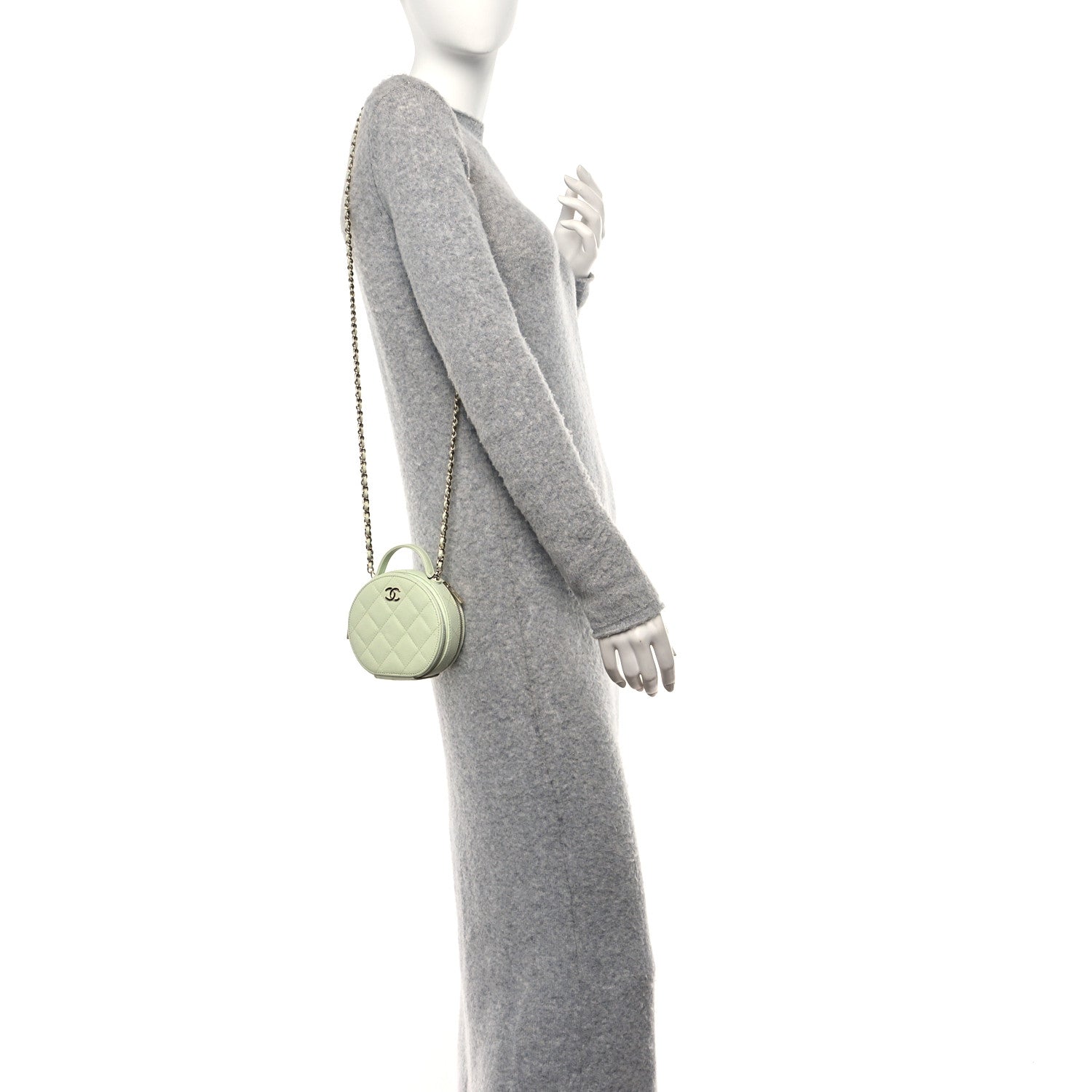 Chanel Caviar Quilted Round Handle With Care Vanity With Chain Light Green 2 of 10