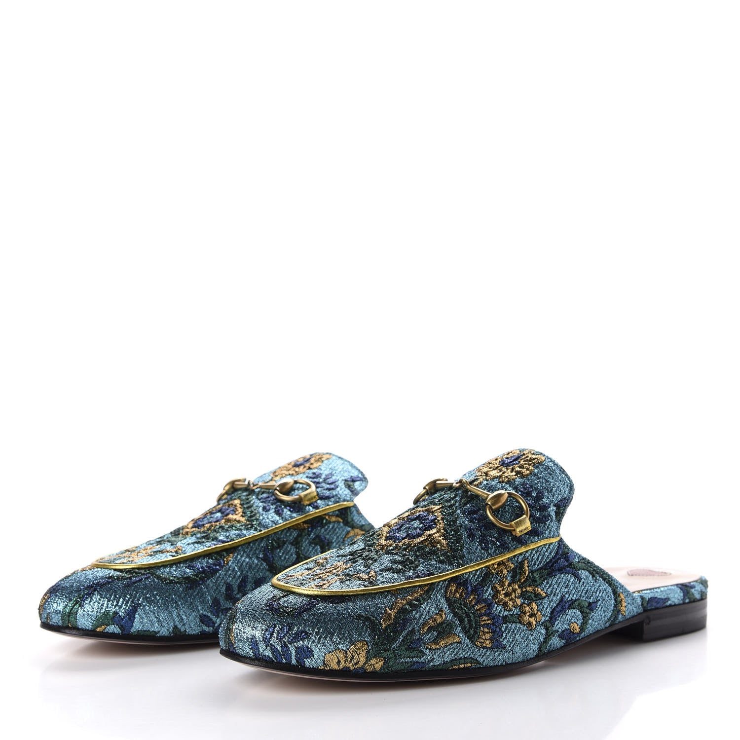 Gucci Iridescent Brocade Womens Princetown Slippers 38.5 Azure Multicolor Oro 3 of 10