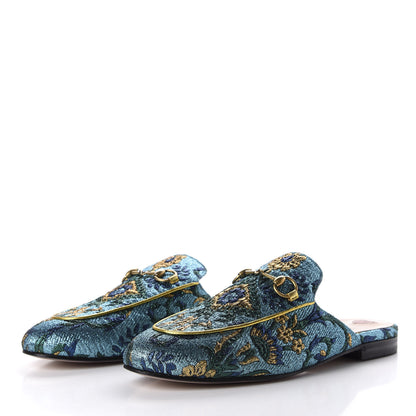 Gucci Iridescent Brocade Womens Princetown Slippers 38.5 Azure Multicolor Oro 3 of 10