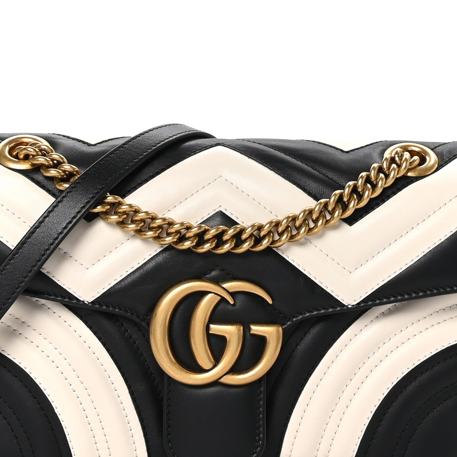 Gucci Calfskin Matelasse Small GG Marmont Shoulder Bag Black White 8 of 11