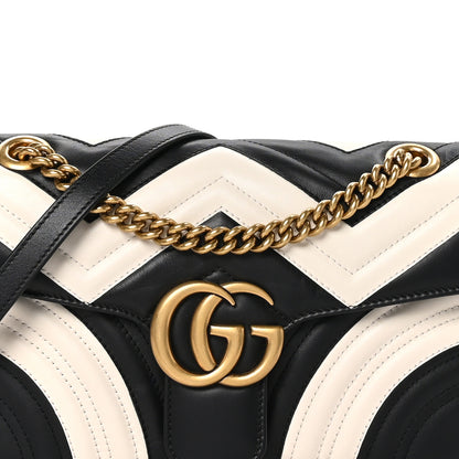 Gucci Calfskin Matelasse Small GG Marmont Shoulder Bag Black White 8 of 11