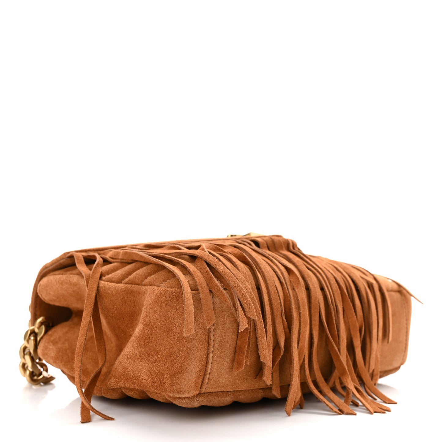 Suede Matelasse Chevron Fringe Monogram Medium College Bag Brown