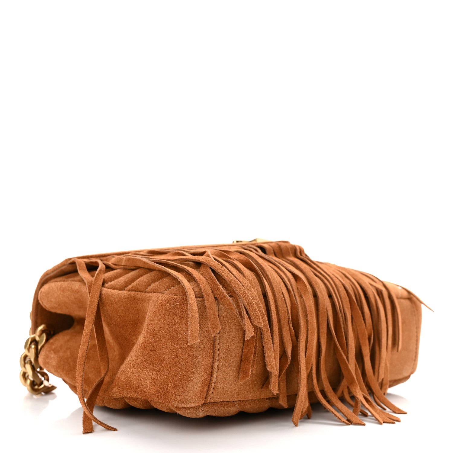 Saint Laurent Suede Matelasse Chevron Fringe Monogram Medium College Bag Brown 4 of 10