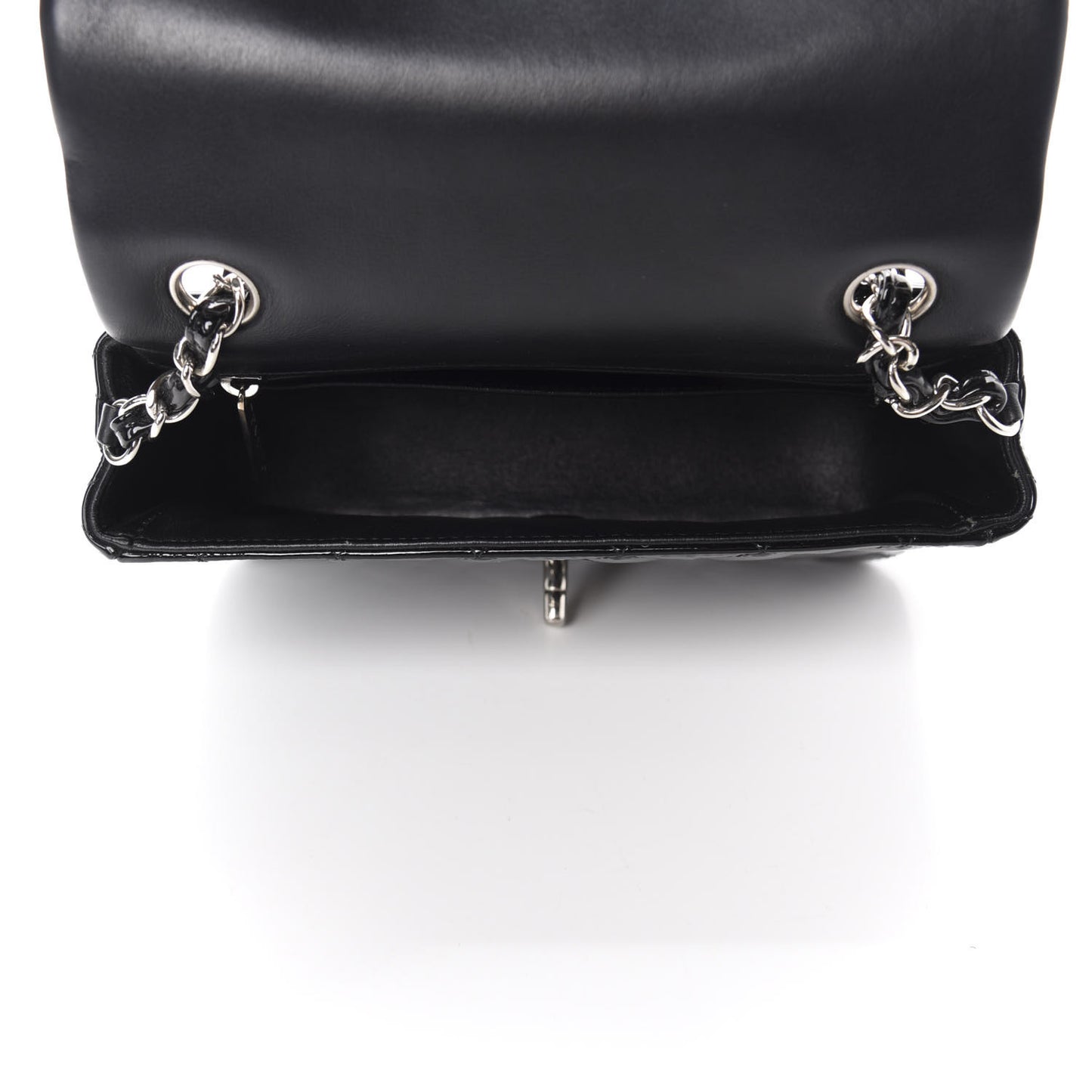 Patent Calfskin Quilted Mini Rectangular Flap Black