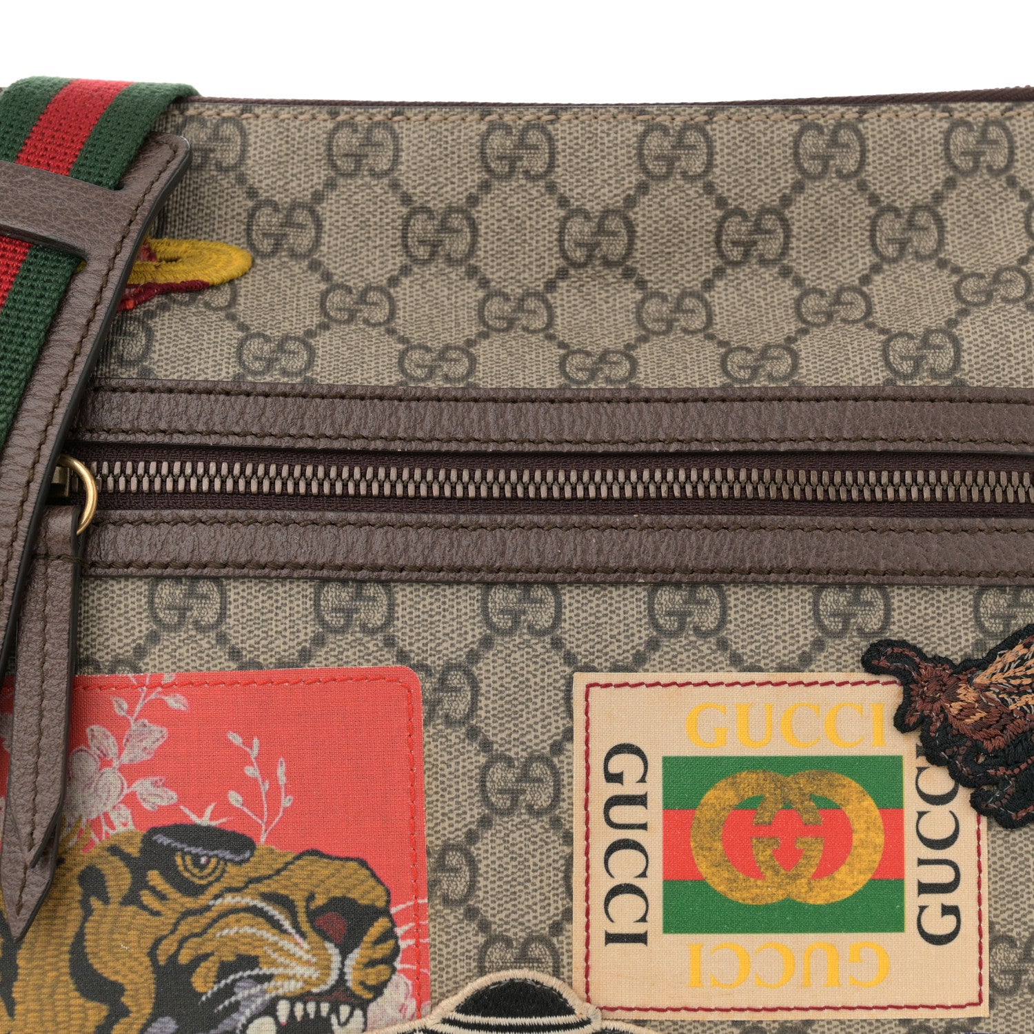 Gucci Soft GG Supreme Monogram Courrier Web Medium Flat Messenger Bag Beige New Acero Multicolor 8 of 10