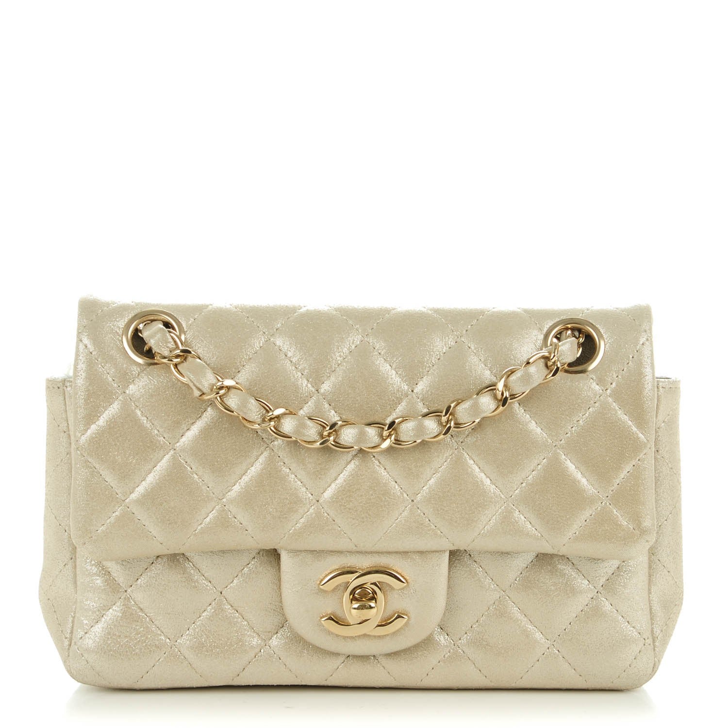 Chanel Iridescent Calfskin Quilted Mini Rectangular Flap Light Gold 1 of 8