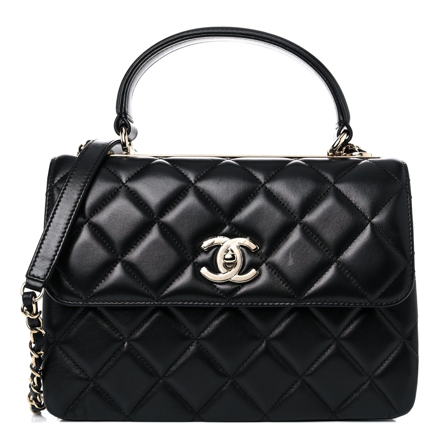 Lambskin Quilted Small Trendy CC Dual Handle Flap Bag Black