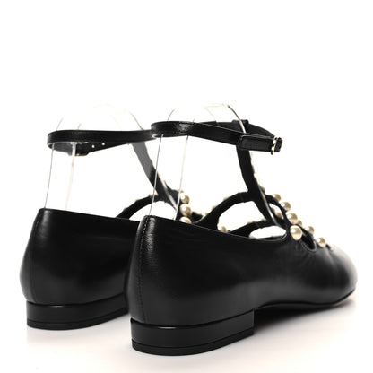 Chanel Goatskin Pearl Mary Jane Flats 38.5 Black 4 of 9