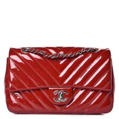 Chanel Patent Chevron Quilted Medium Single Flap Red 1 of 13