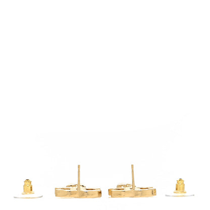 Chanel Metal Crystal CC Heart Drop Earrings Gold 3 of 4