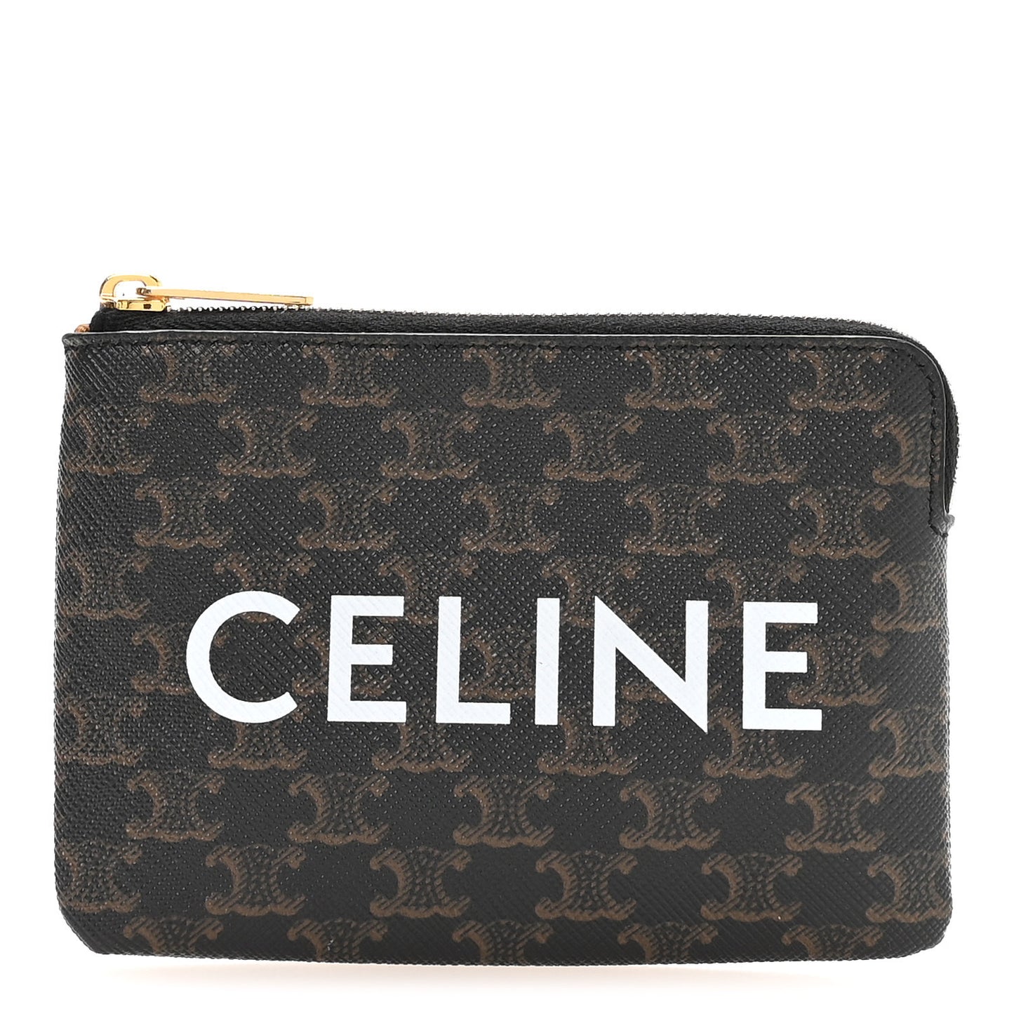 Triomphe Canvas Logo Coin and Card Pouch With Hook Black