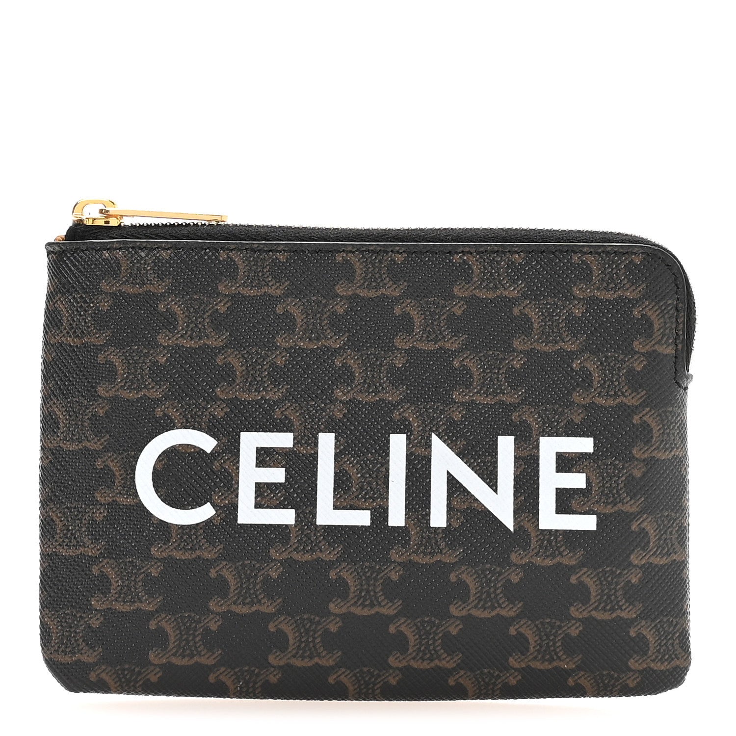 Celine Triomphe Canvas Logo Coin and Card Pouch With Hook Black 1 of 7