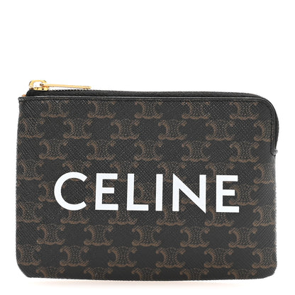 Celine Triomphe Canvas Logo Coin and Card Pouch With Hook Black 1 of 7