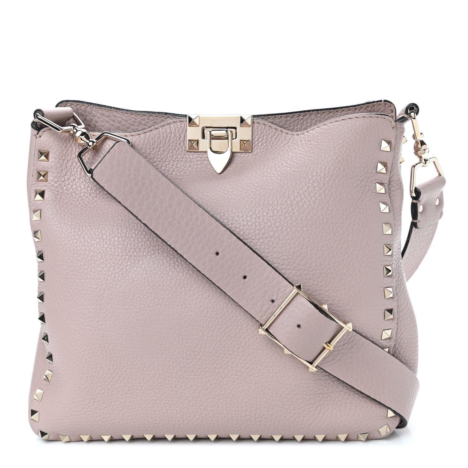 Valentino Garavani Pebbled Calfskin Small Rockstud Flip-Lock Messenger Bag Poudre 1 of 10